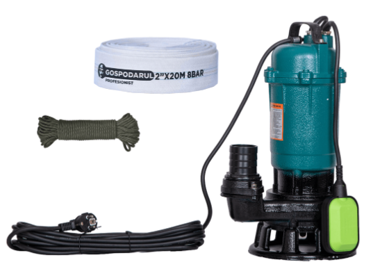 Pompa apa murdara cu tocator  2900W + furtun pompieri 20m 2&quot;, cordelina 6mm x 20m  Gospodarul Profesionist,